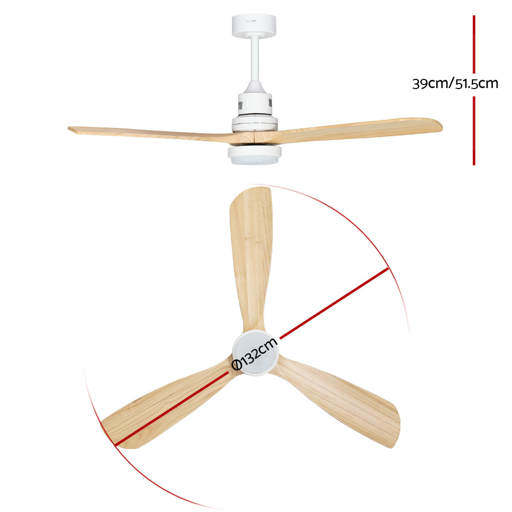 Devanti 52'' Ceiling Fan AC Motor LED Light Remote - Light Wood-1