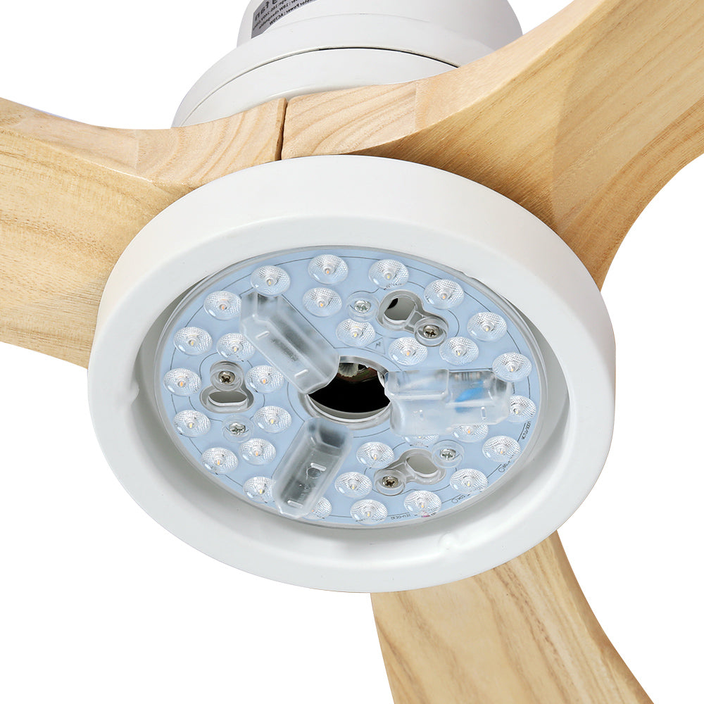 Devanti 52'' Ceiling Fan AC Motor LED Light Remote - Light Wood-3