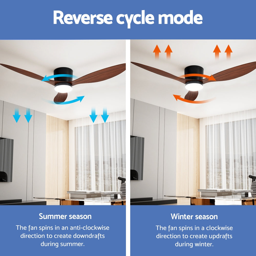 Devanti 52'' Ceiling Fan DC Motor w/Light w/Remote - Dark Wood-5