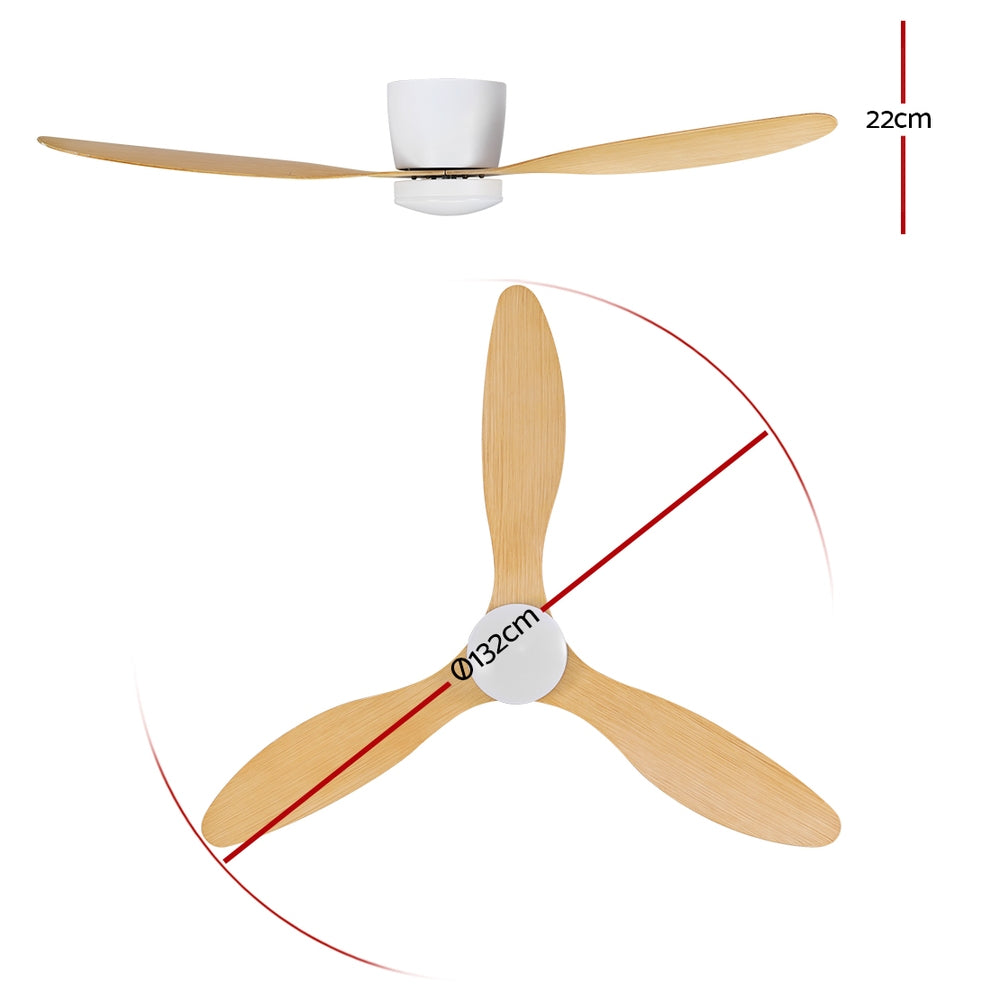 Devanti 52'' Ceiling Fan DC Motor w/Light w/Remote - Light Wood-1