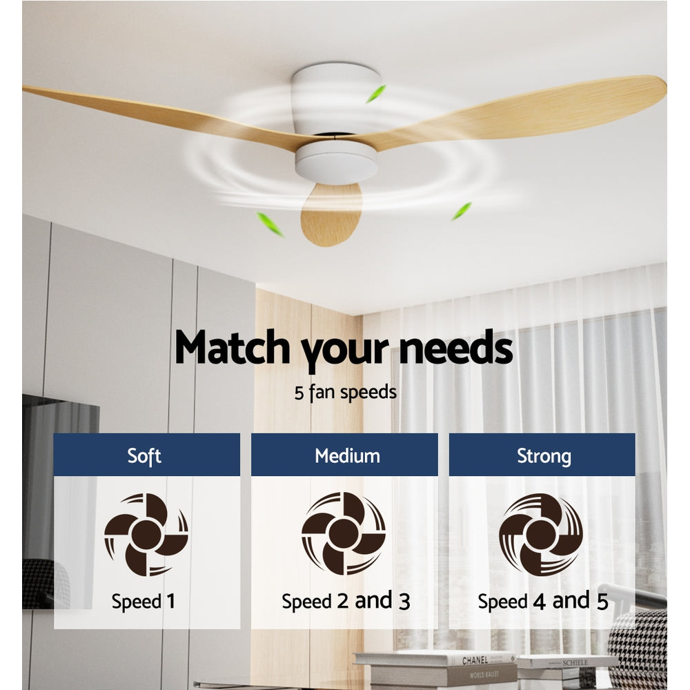 Devanti 52'' Ceiling Fan DC Motor w/Light w/Remote - Light Wood-3