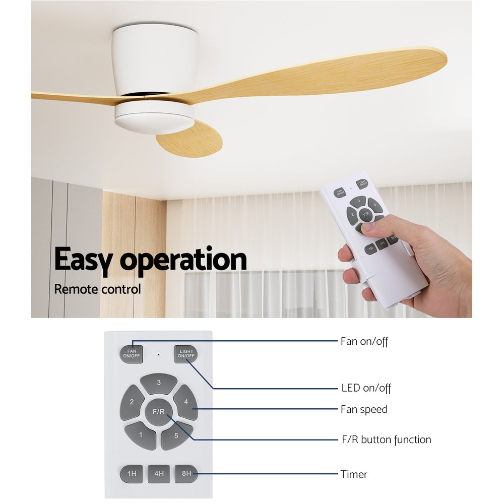 Devanti 52'' Ceiling Fan DC Motor w/Light w/Remote - Light Wood-5