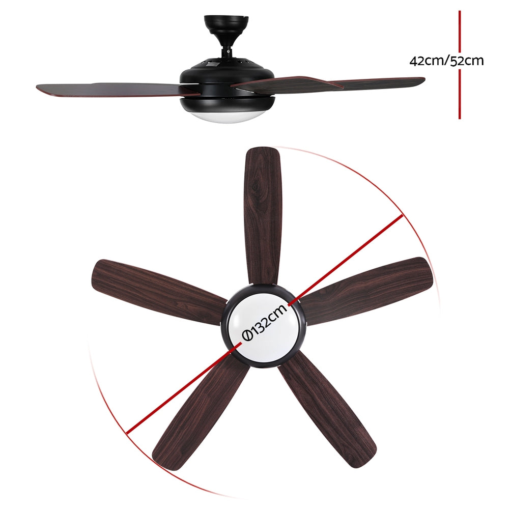 Devanti 52'' Ceiling Fan AC Motor 5 Blades w/Light - Dark Wood-1