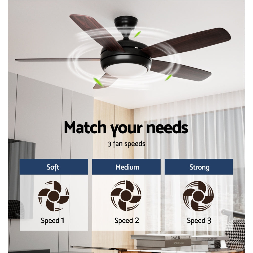 Devanti 52'' Ceiling Fan AC Motor 5 Blades w/Light - Dark Wood-3