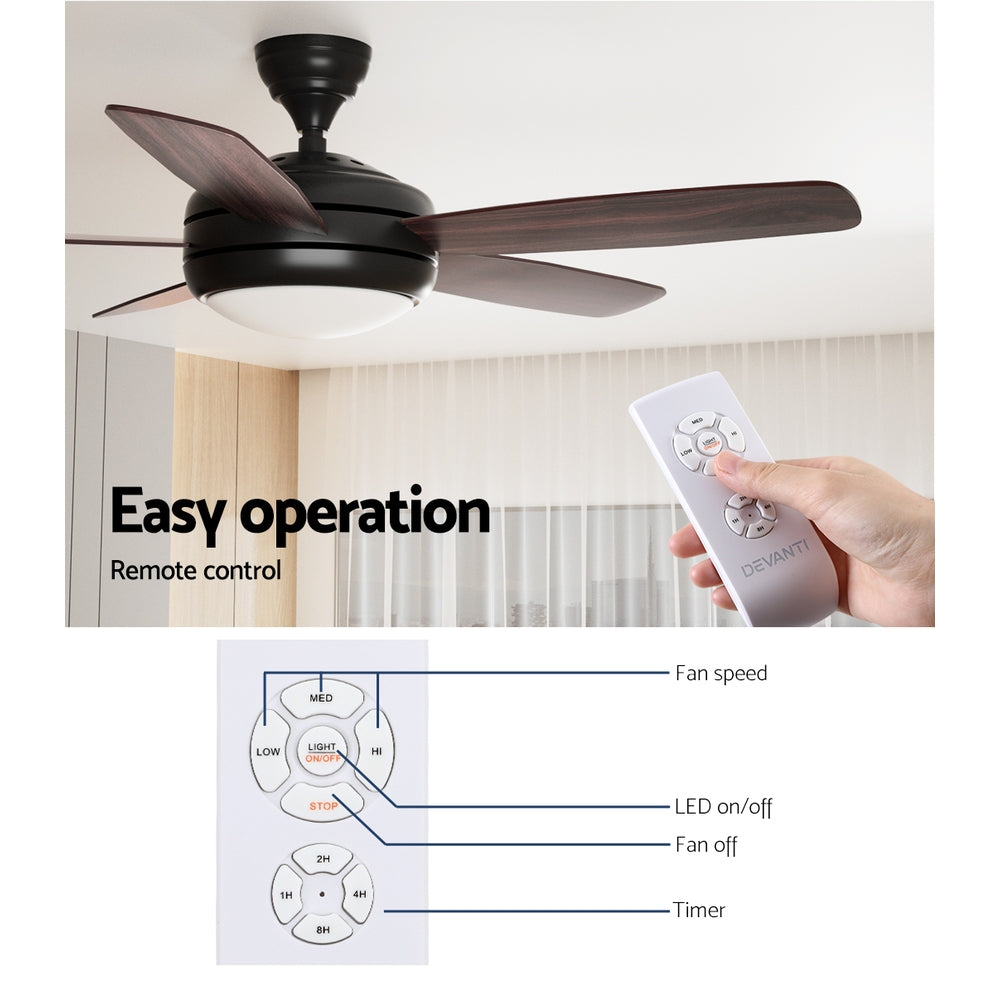 Devanti 52'' Ceiling Fan AC Motor 5 Blades w/Light - Dark Wood-5