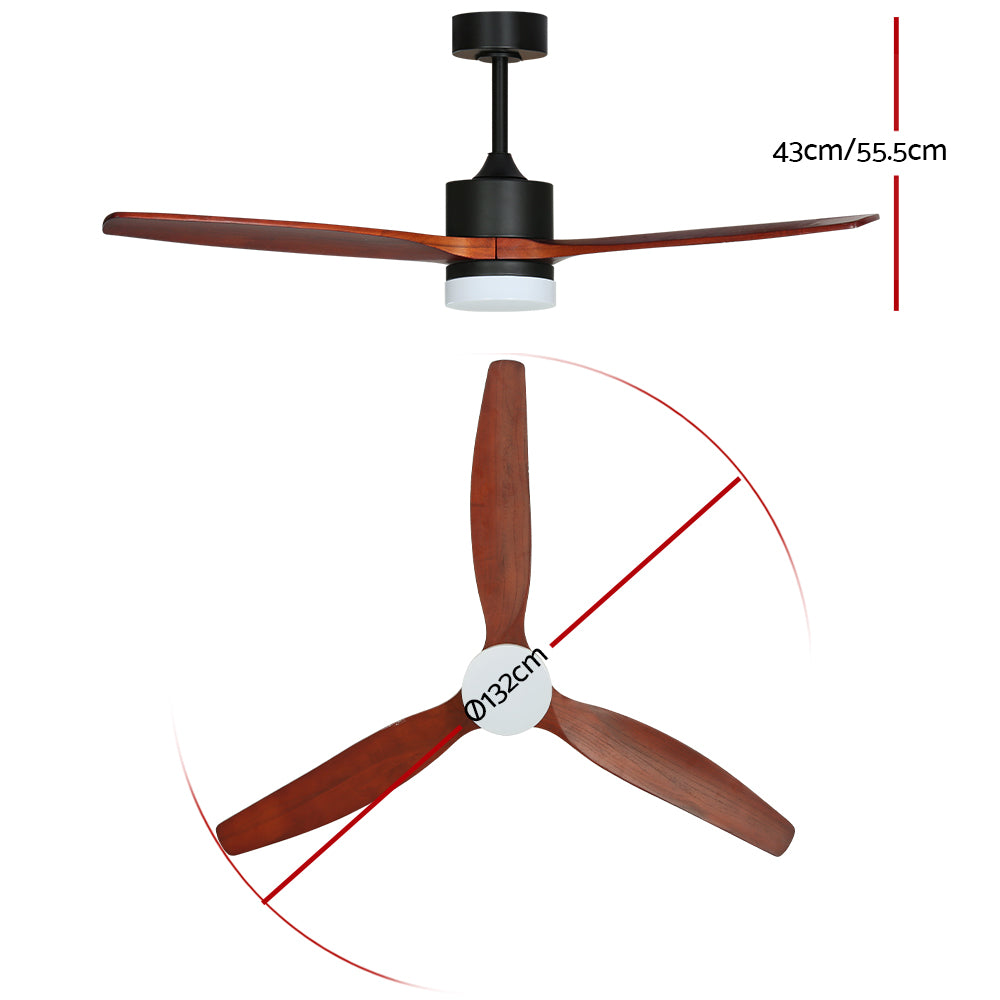 Devanti 52'' Ceiling Fan AC Motor 3 Blades w/Light - Dark Wood-1