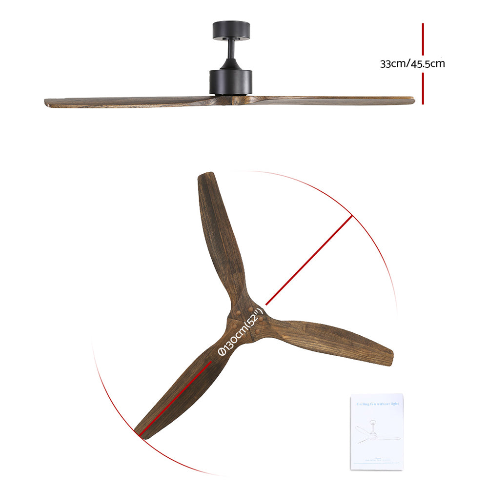 Devanti 52'' Ceiling Fan AC Motor 3 Blades w/Remote - Dark Wood-1