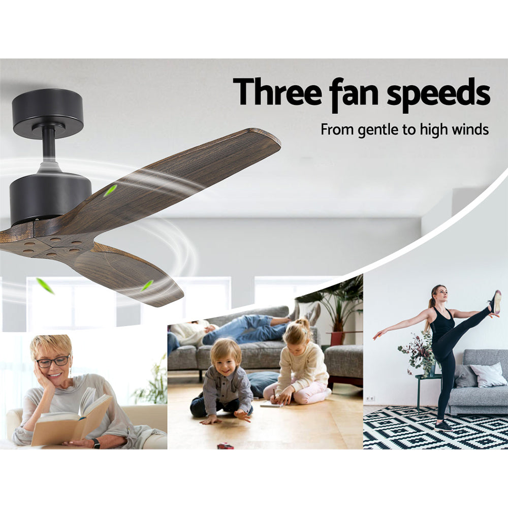 Devanti 52'' Ceiling Fan AC Motor 3 Blades w/Remote - Dark Wood-2