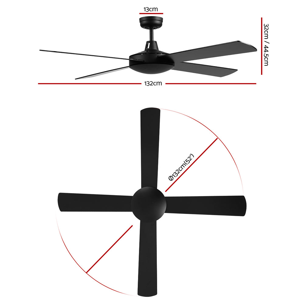 Devanti 52'' Ceiling Fan w/Remote - Black-1