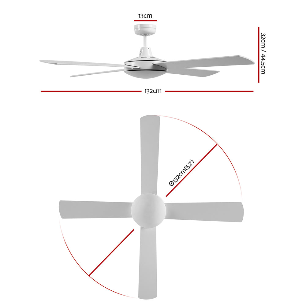 Devanti 52'' Ceiling Fan AC Motor 4 Blades w/Remote - White-1