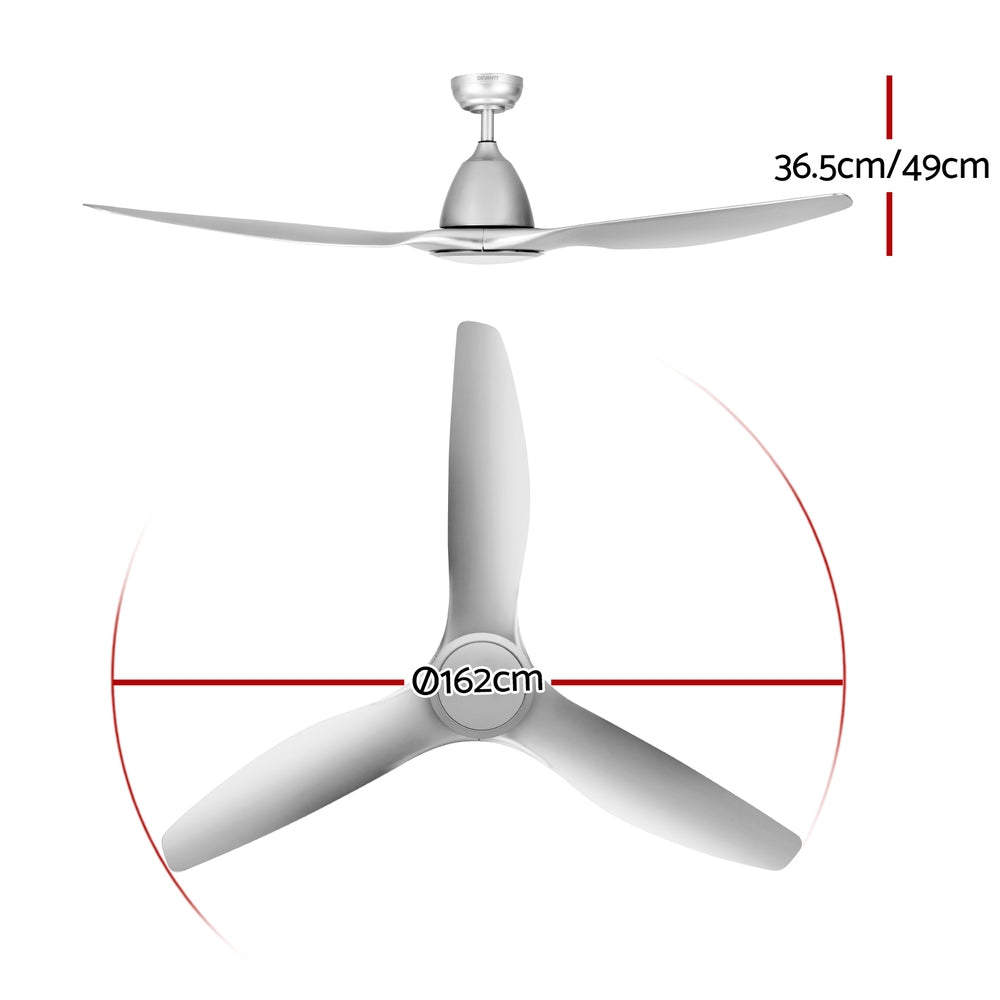 Devanti 64 Inch Ceiling Fan DC Motor w/Light w/Remote - Silver-1