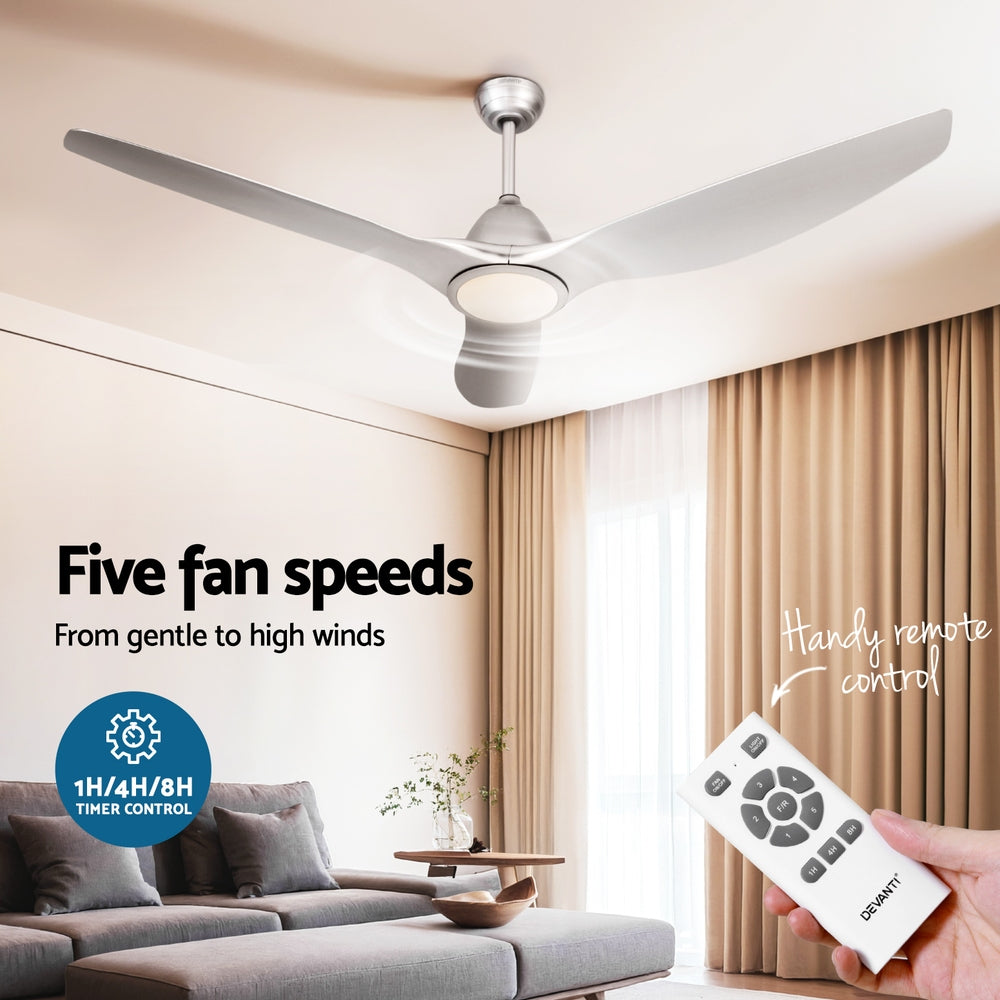 Devanti 64 Inch Ceiling Fan DC Motor w/Light w/Remote - Silver-3