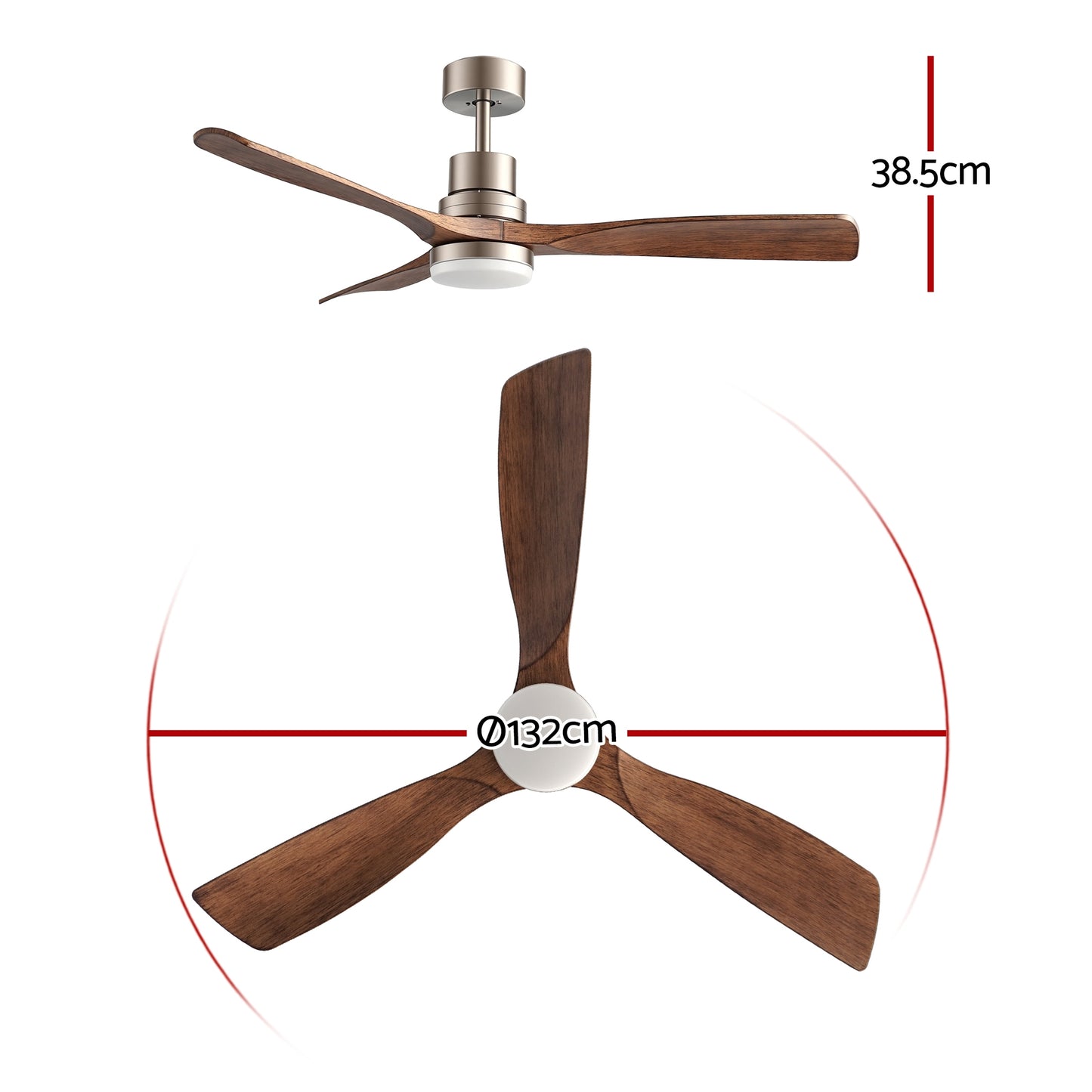Devanti 52" Ceiling Fan with Light Remote Control DC Motor Smart App Timber Blades Brown