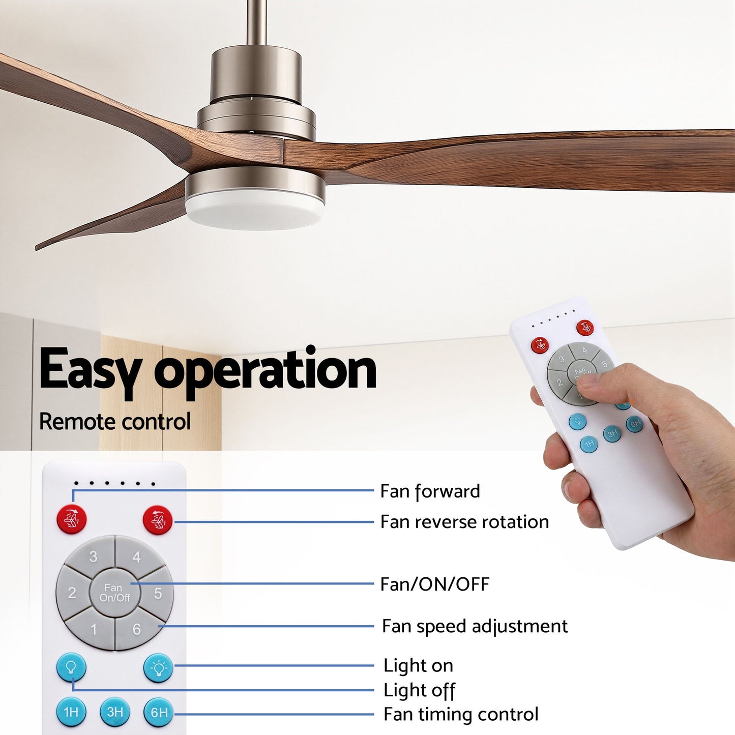 Devanti 52" Ceiling Fan with Light Remote Control DC Motor Smart App Timber Blades Brown