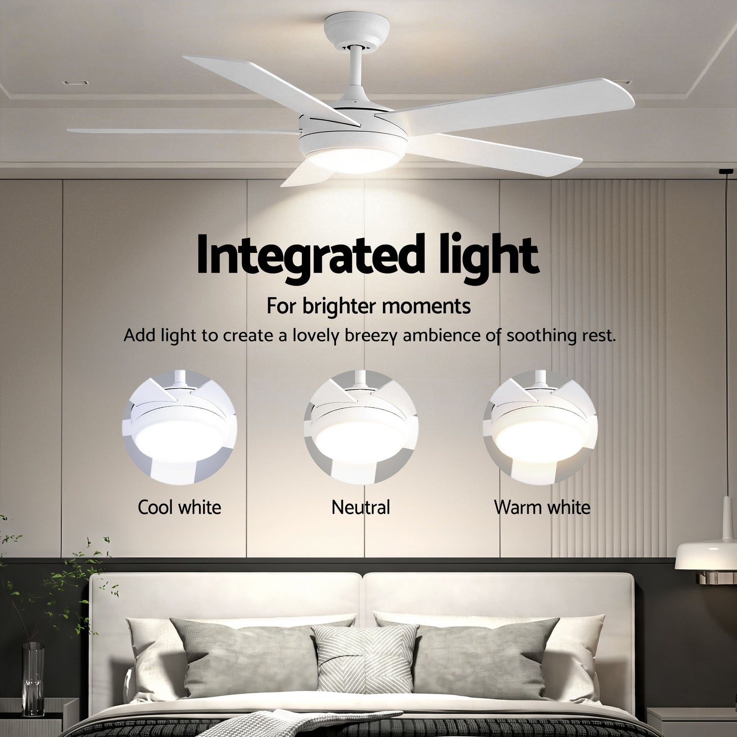 Devanti 52'' Ceiling Fan 5 Blades DC Motor w/Light w/Remote White-3