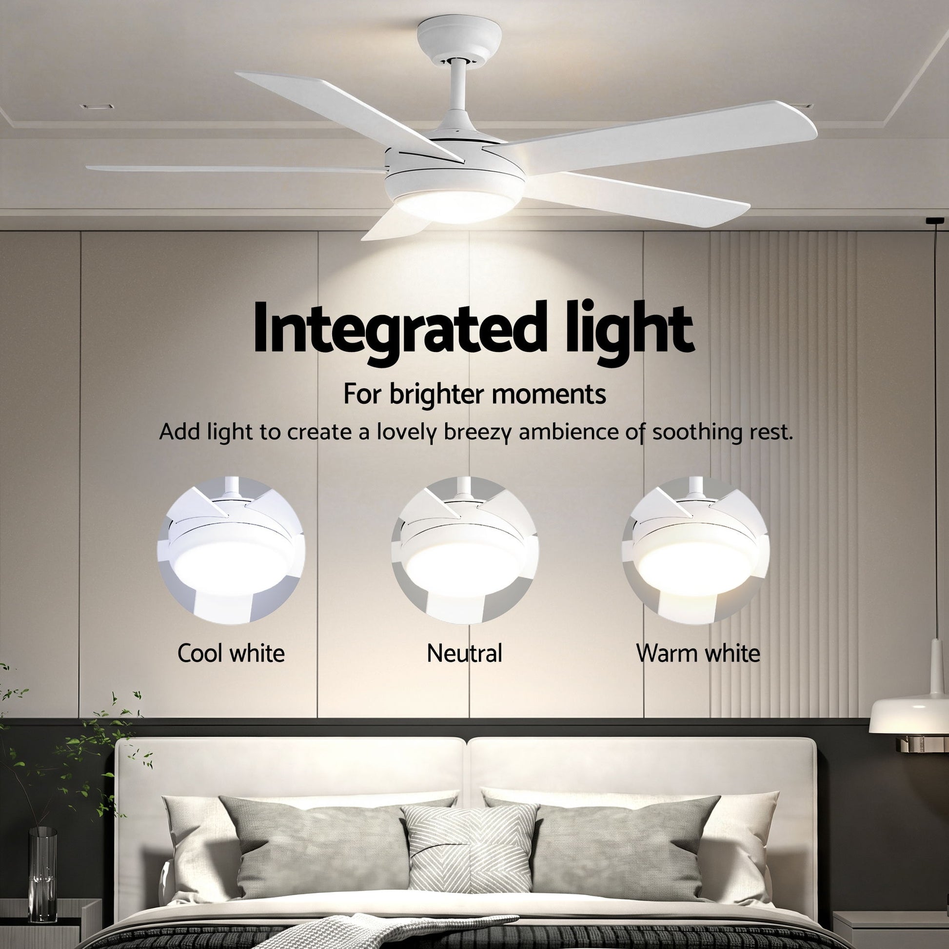 Devanti 52'' Ceiling Fan 5 Blades DC Motor w/Light w/Remote White-3