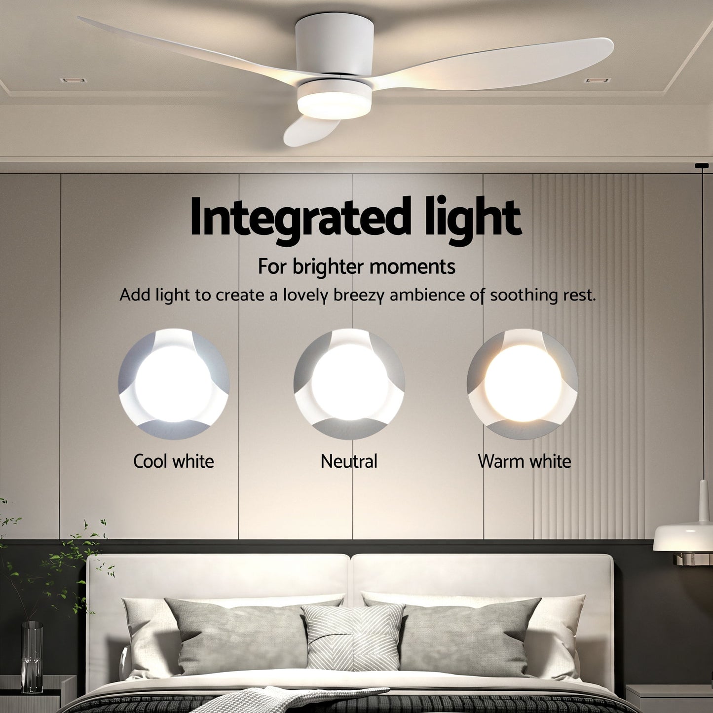 Devanti 52'' Ceiling Fan 3 Blades DC Motor w/Light w/Remote White-3