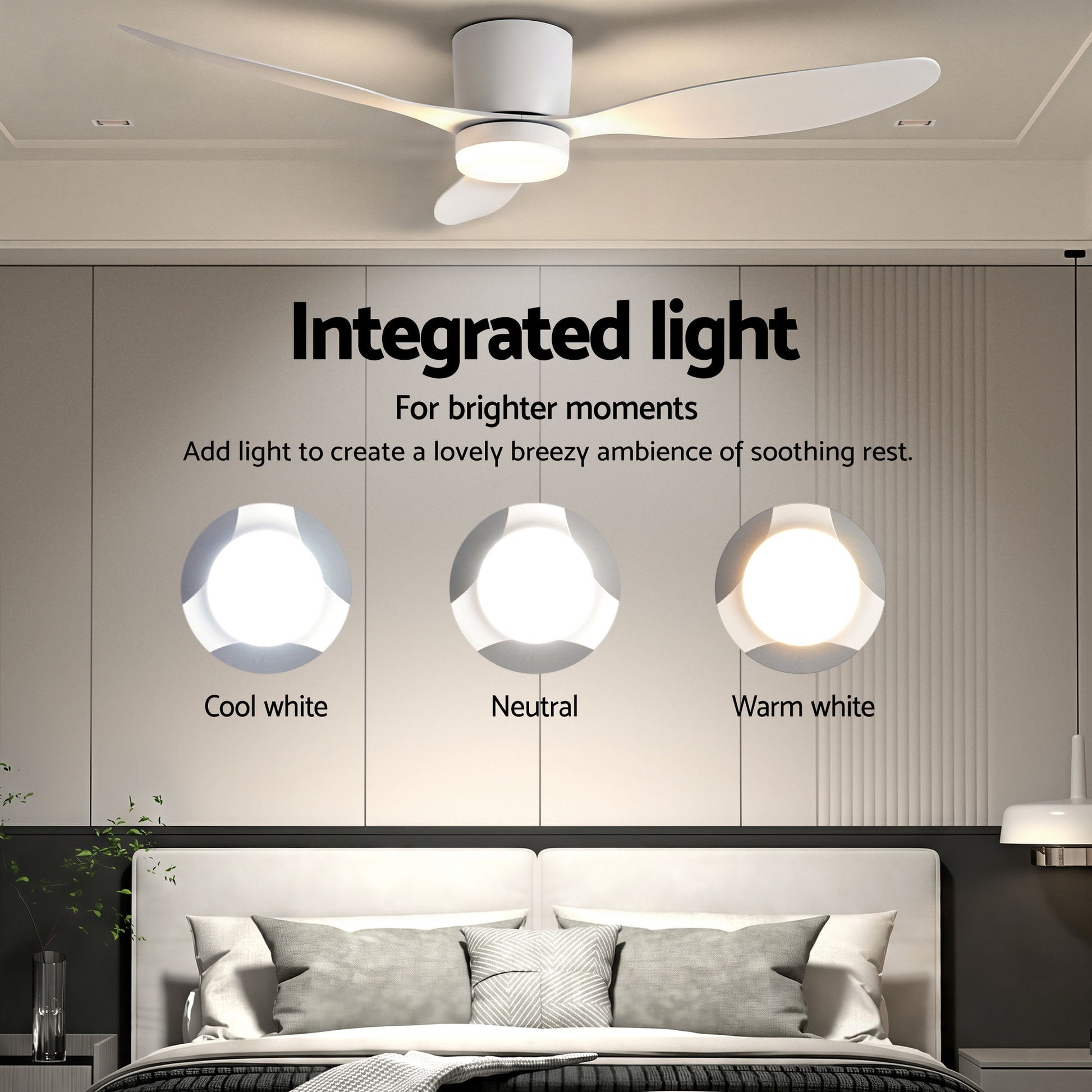 Devanti 52'' Ceiling Fan 3 Blades DC Motor w/Light w/Remote White-3