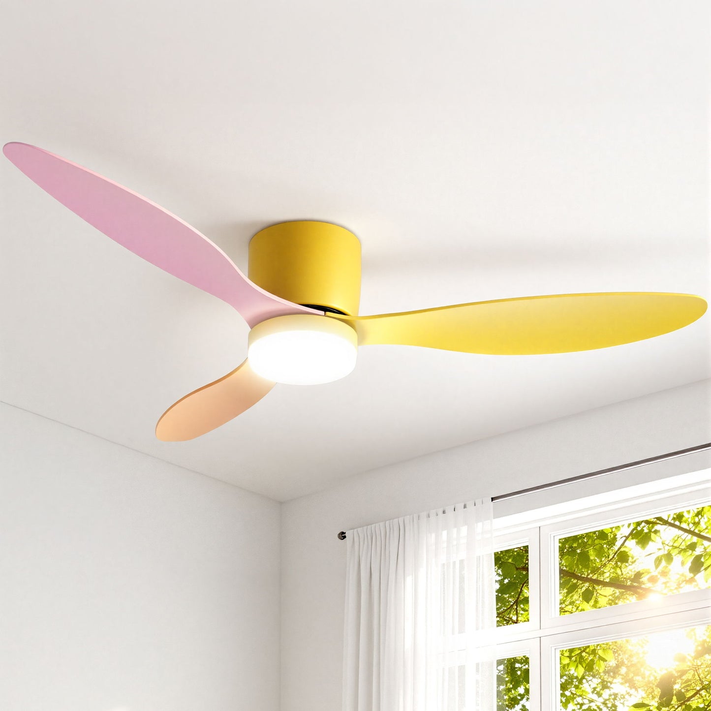 Devanti 52'' Ceiling Fan 3 Blades DC Motor w/Light w/Remote Yellow Pink Orange-0