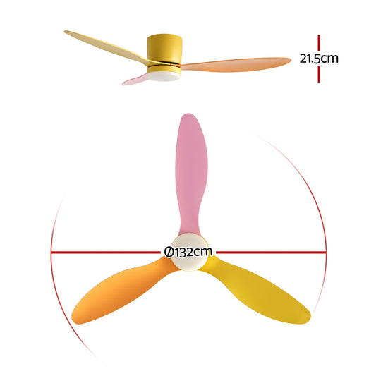 Devanti 52'' Ceiling Fan 3 Blades DC Motor w/Light w/Remote Yellow Pink Orange-1