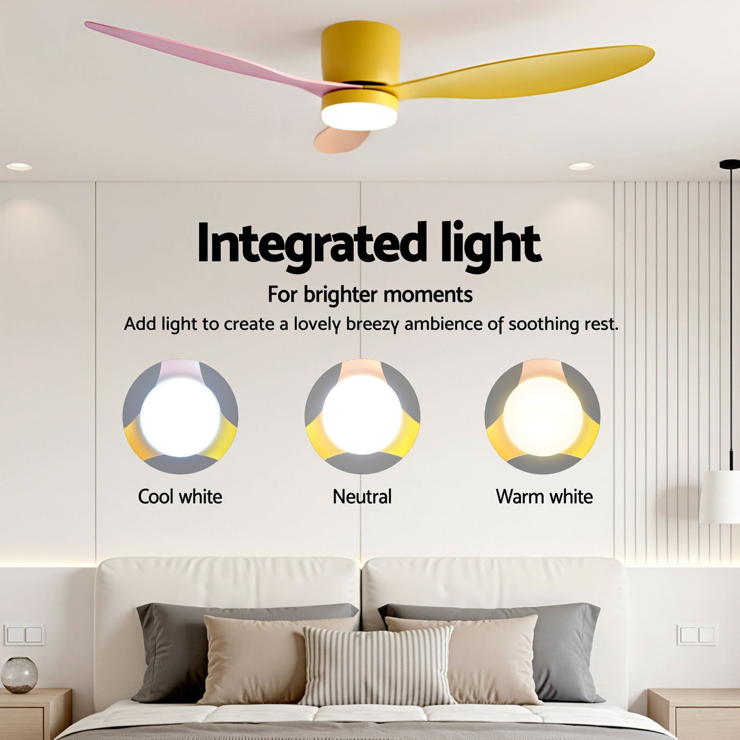 Devanti 52'' Ceiling Fan 3 Blades DC Motor w/Light w/Remote Yellow Pink Orange-3