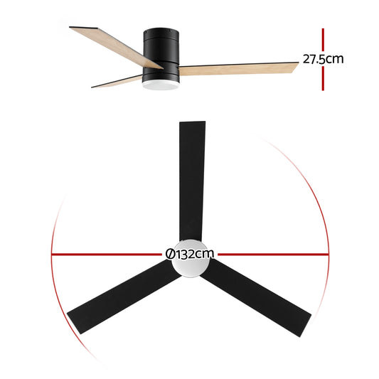 Devanti 52'' Ceiling Fan 3 Blades Double-sided DC Motor w/Light w/Remote Light Wood and bLack