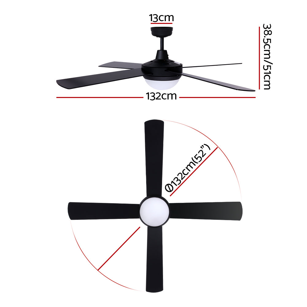 Devanti 52'' Ceiling Fan AC Motor w/Light w/Remote - Black-1