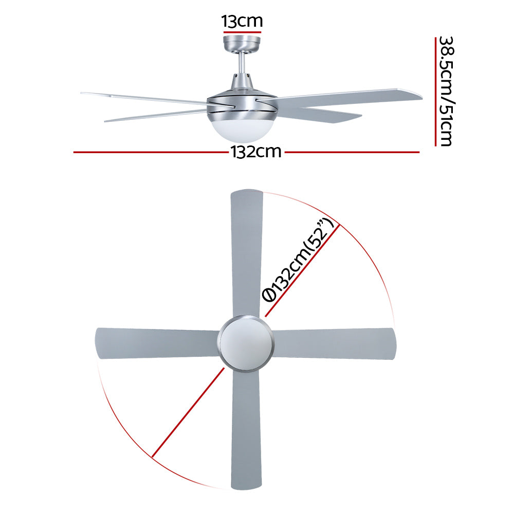 Devanti 52'' Ceiling Fan AC Motor w/Light w/Remote - Silver-1