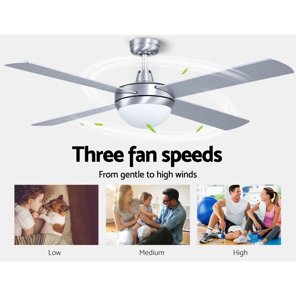 Devanti 52'' Ceiling Fan AC Motor w/Light w/Remote - Silver-3