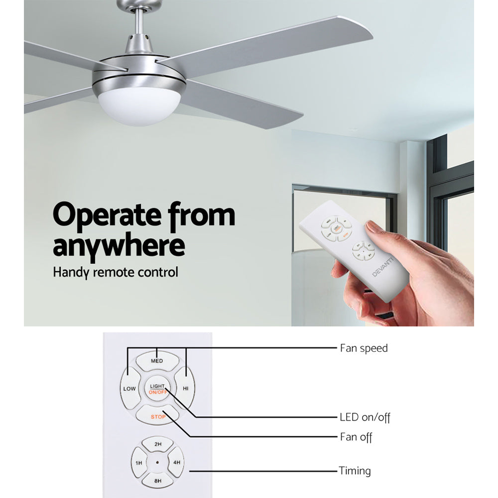 Devanti 52'' Ceiling Fan AC Motor w/Light w/Remote - Silver-4