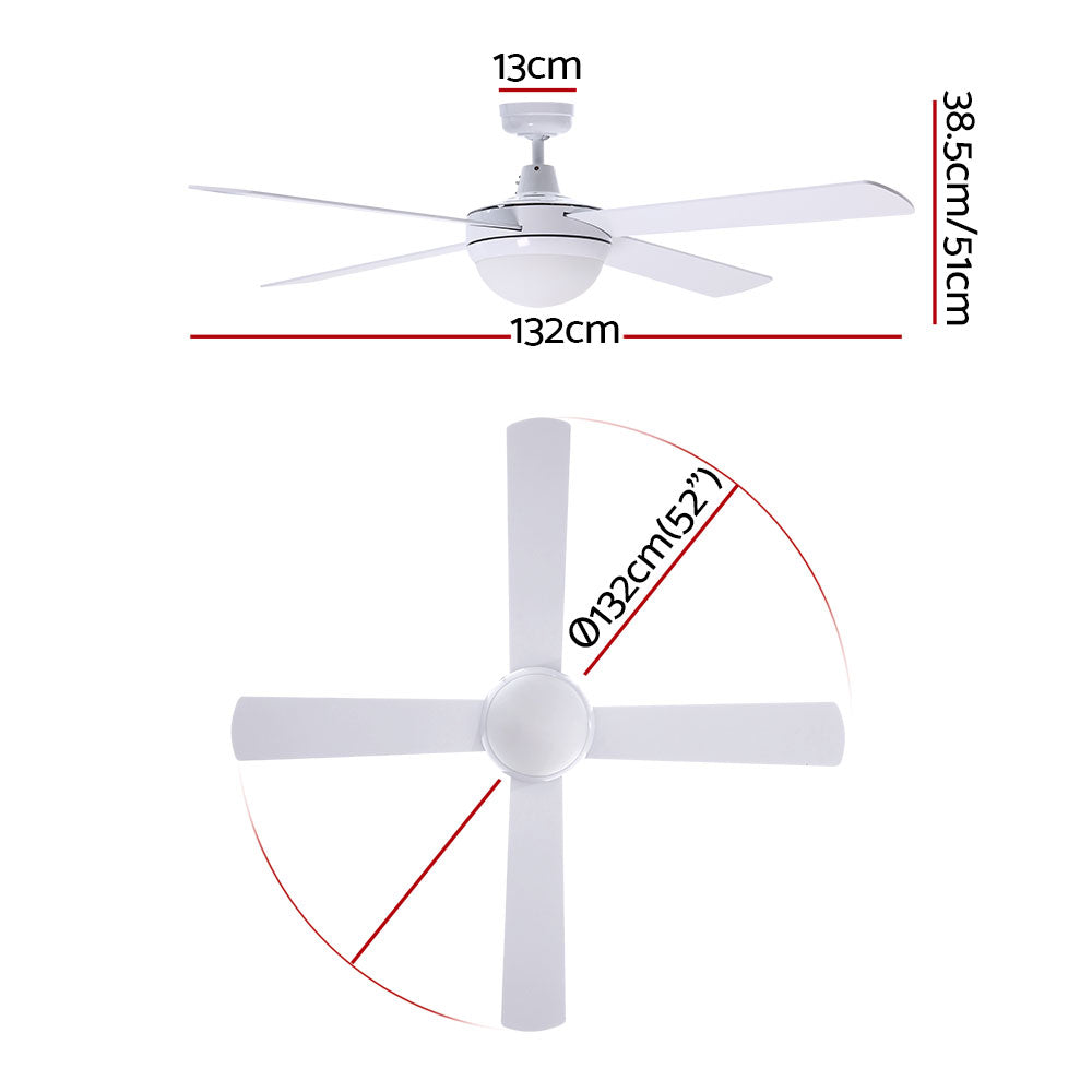 Devanti 52'' Ceiling Fan AC Motor w/Light w/Remote - White-1