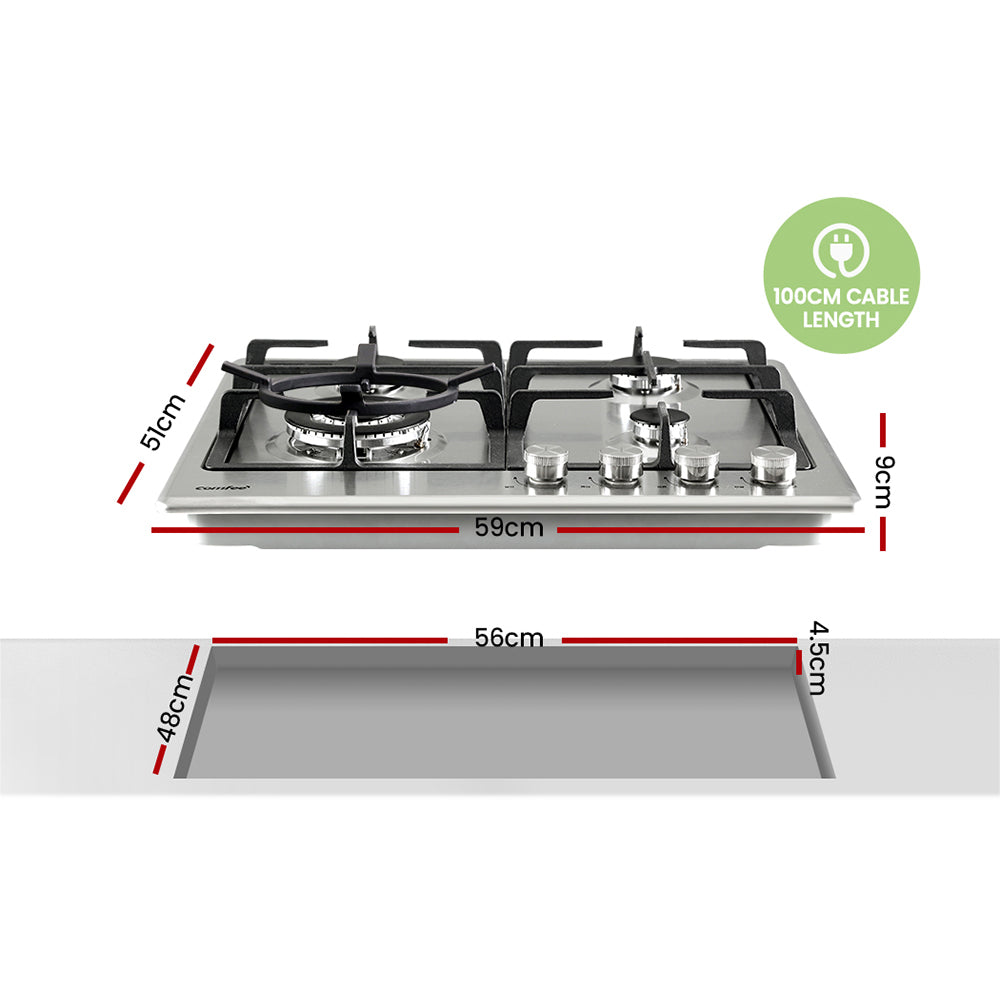 Comfee 60cm Gas Cooktop Stainless Steel 4 Burners Kitchen Stove Cook Top NG LPG-1