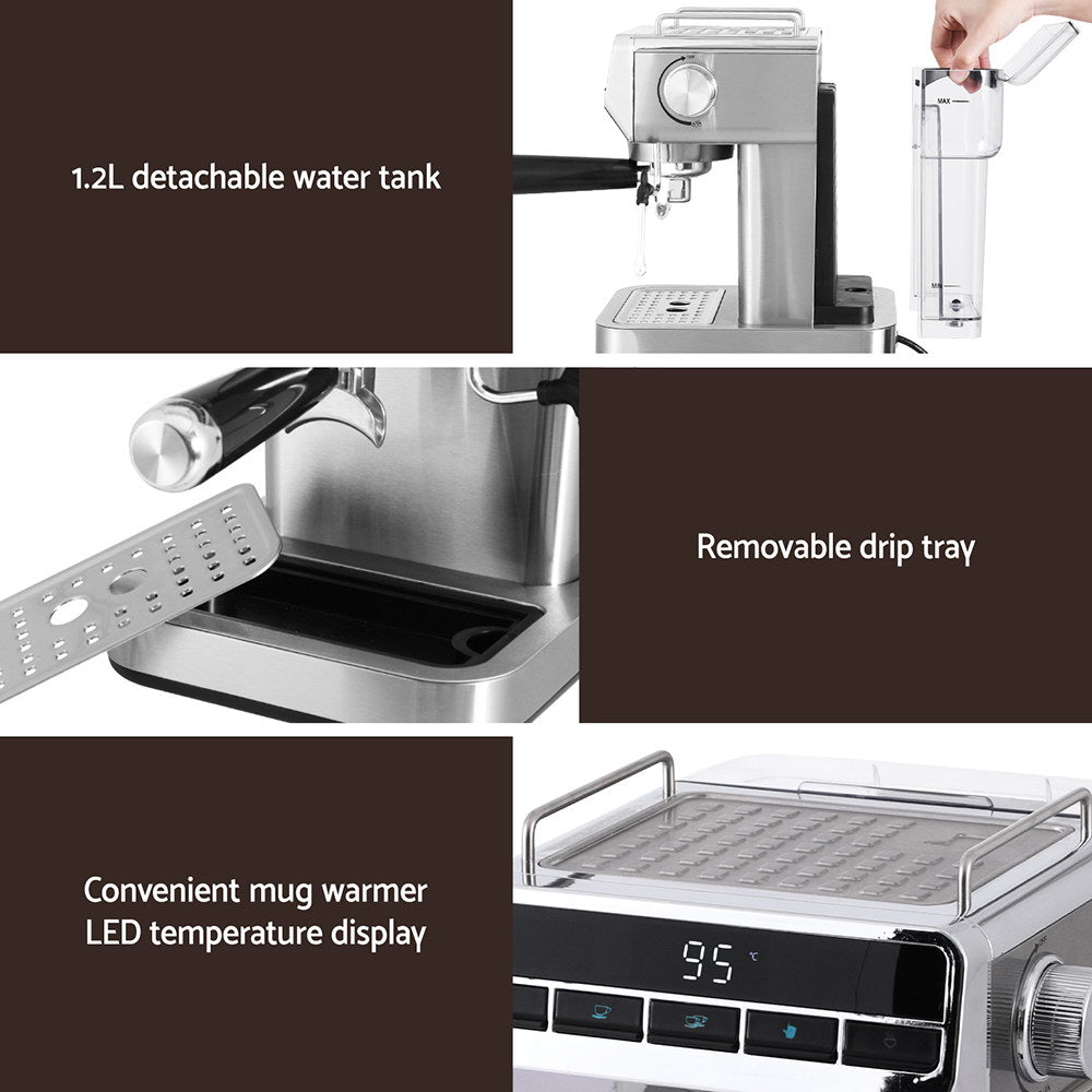 Devanti 20 Bar Coffee Machine Espresso Cafe Maker-5