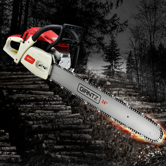 Giantz Chainsaw Petrol 92CC 24" Bar Commercial E-Start Pruning Chain Saw-0
