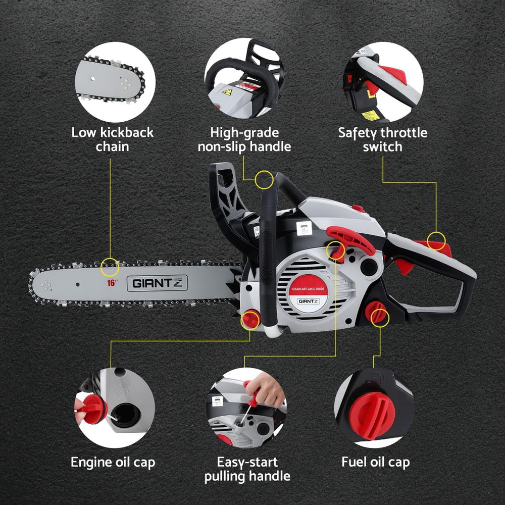 Giantz 42CC Petrol Chainsaw 16'' Bar Chain Saw Lightweight for Pruning Cutting-8