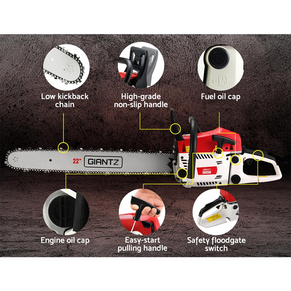 Giantz Chainsaw Petrol 62CC 22" Bar Commercial E-Start Pruning Chain Saw,Giantz Chainsaw Petrol 62CC 22" Bar Commercial E-Start Pruning Chain Saw 5.2HP-6