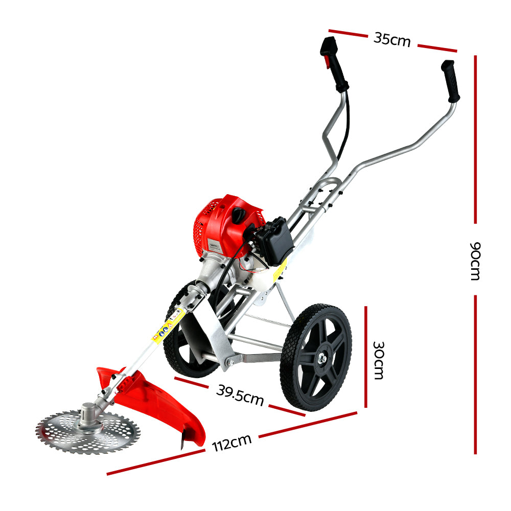 Giantz 62cc Petrol Brush Cutter Whipper Saw Trimmer 2 Stroke 3-in-1 Wheel-1