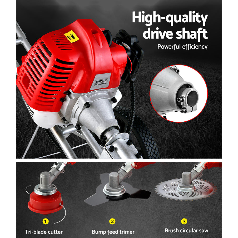 Giantz 62cc Petrol Brush Cutter Whipper Saw Trimmer 2 Stroke 3-in-1 Wheel-6