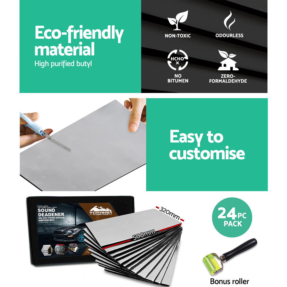 Weisshorn Butyl Car Sound Deadener Deadening Insulation Material with Application Roller 32CM X 50CM X 24pcs-3
