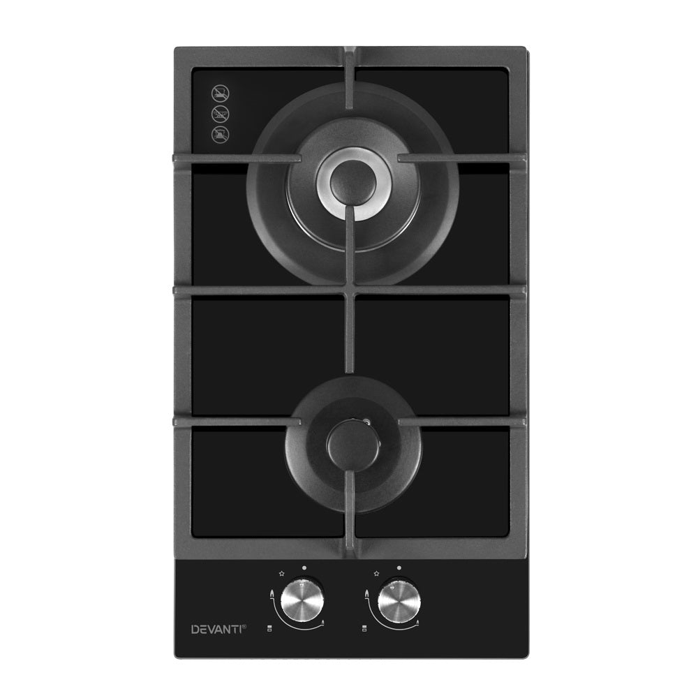 Devanti Gas Cooktop 30cm 2 Burner Black-0