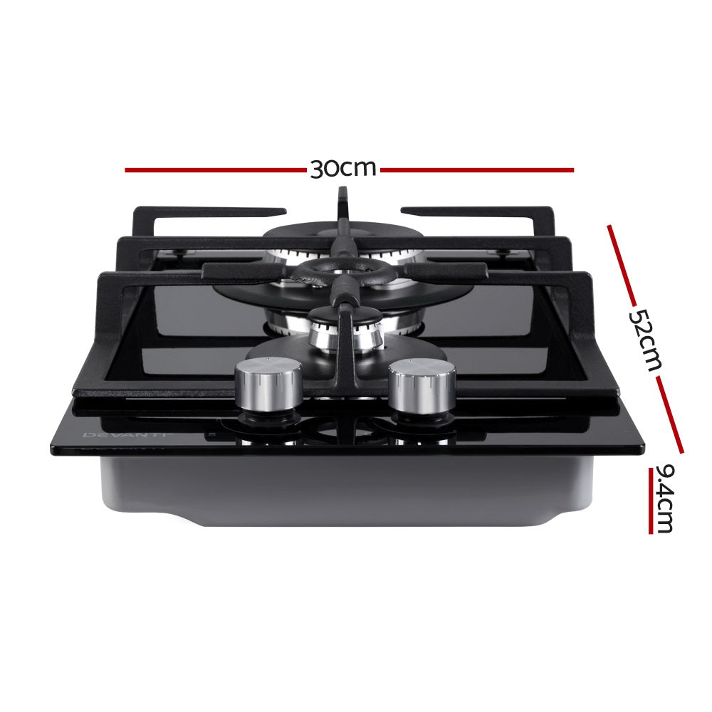 Devanti Gas Cooktop 30cm 2 Burner Black-1