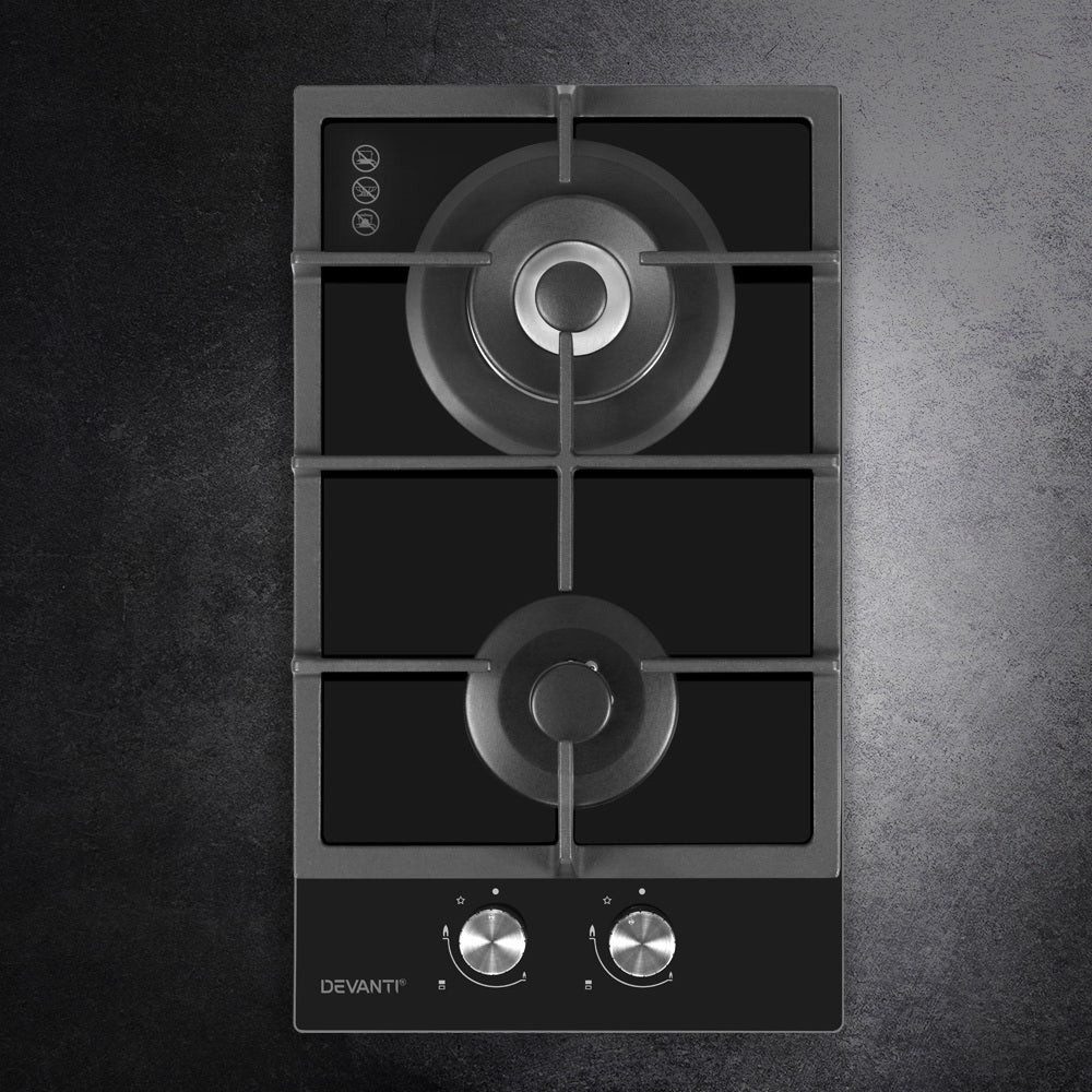 Devanti Gas Cooktop 30cm 2 Burner Black-6