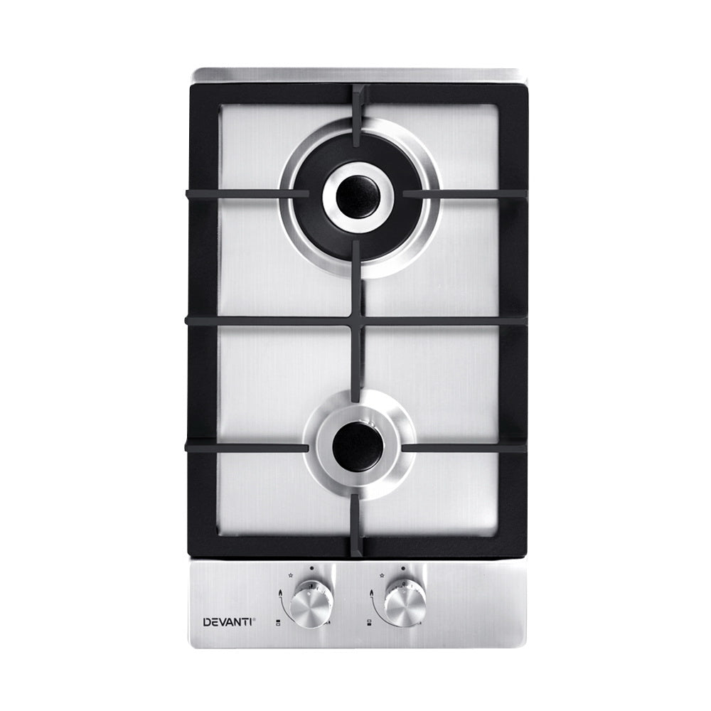 Devanti Gas Cooktop 30cm 2 Burner Silvir-0