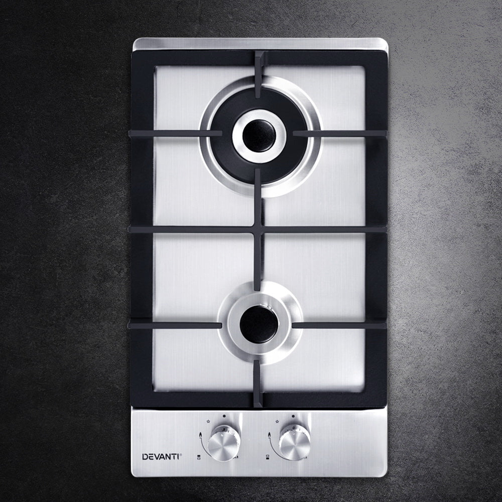 Devanti Gas Cooktop 30cm 2 Burner Silvir-6