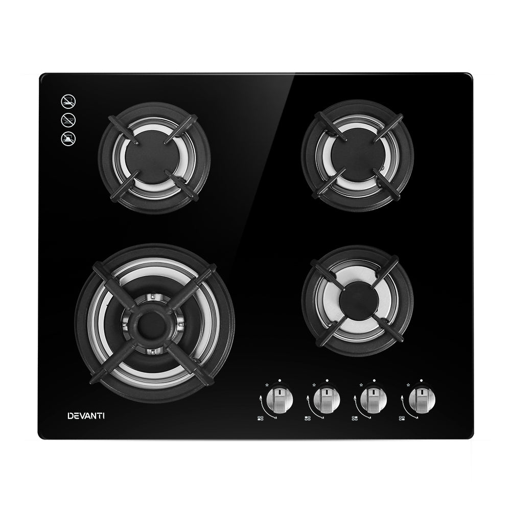 Devanti Gas Cooktop 60cm 4 Burner Black-0