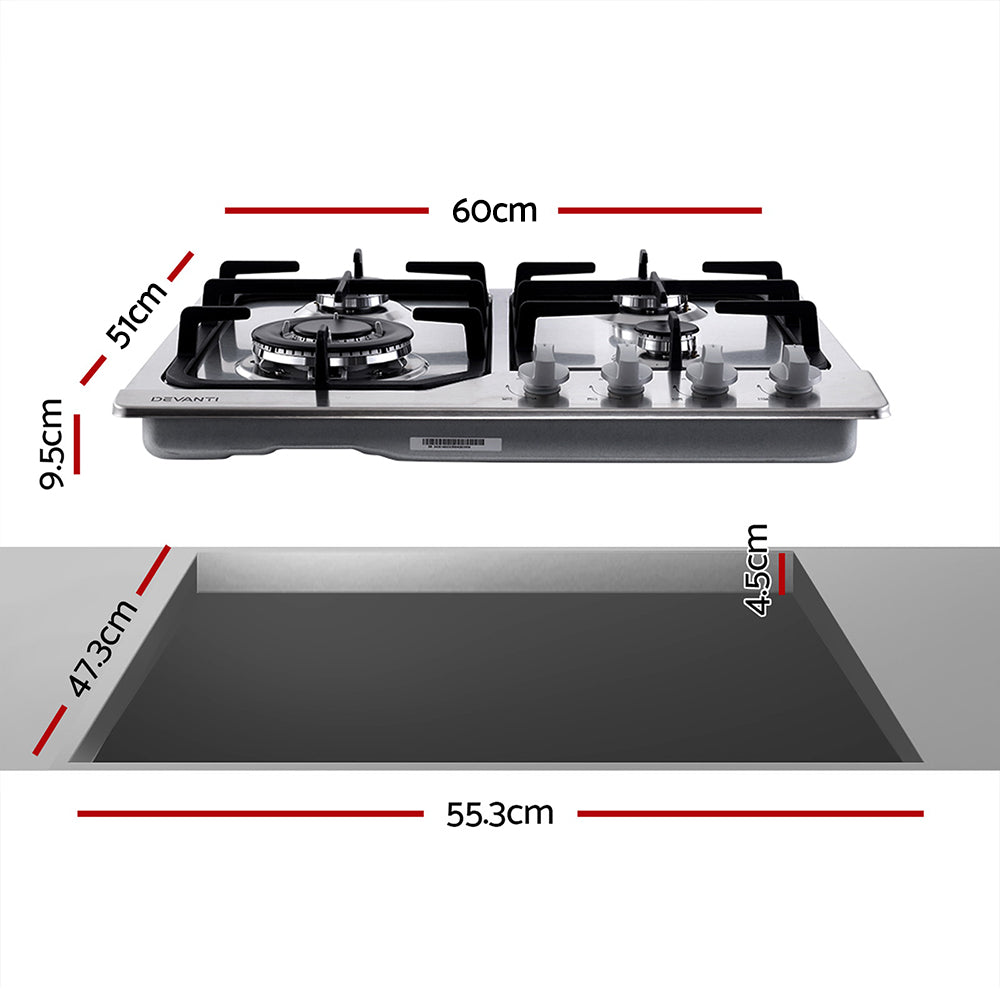 Devanti Gas Cooktop 60cm 4 Burner Silvir-1