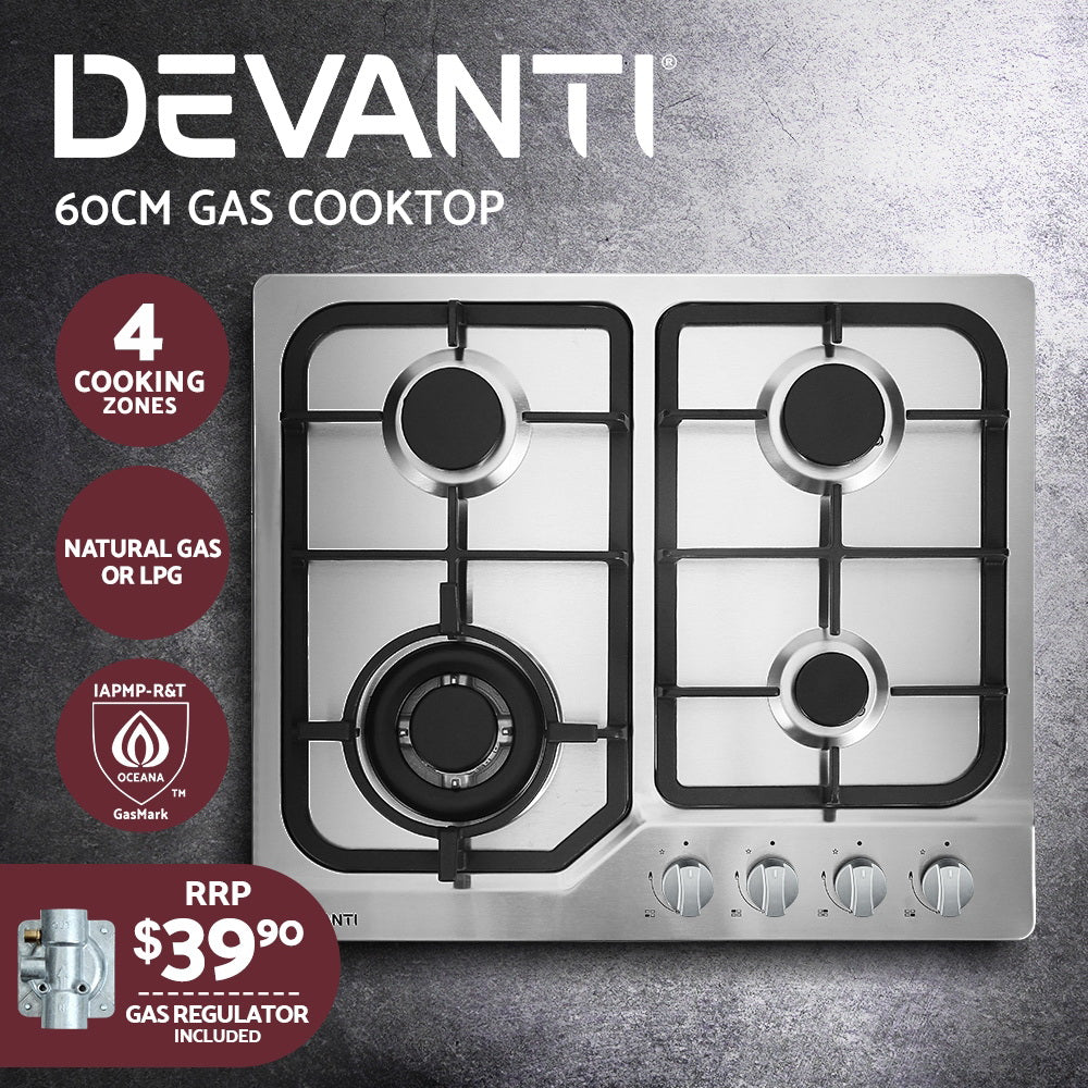 Devanti Gas Cooktop 60cm 4 Burner Silvir-2