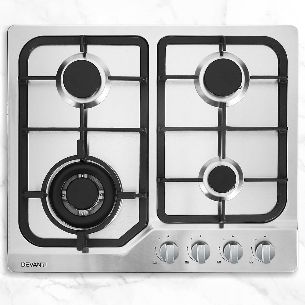 Devanti Gas Cooktop 60cm 4 Burner Silvir-6