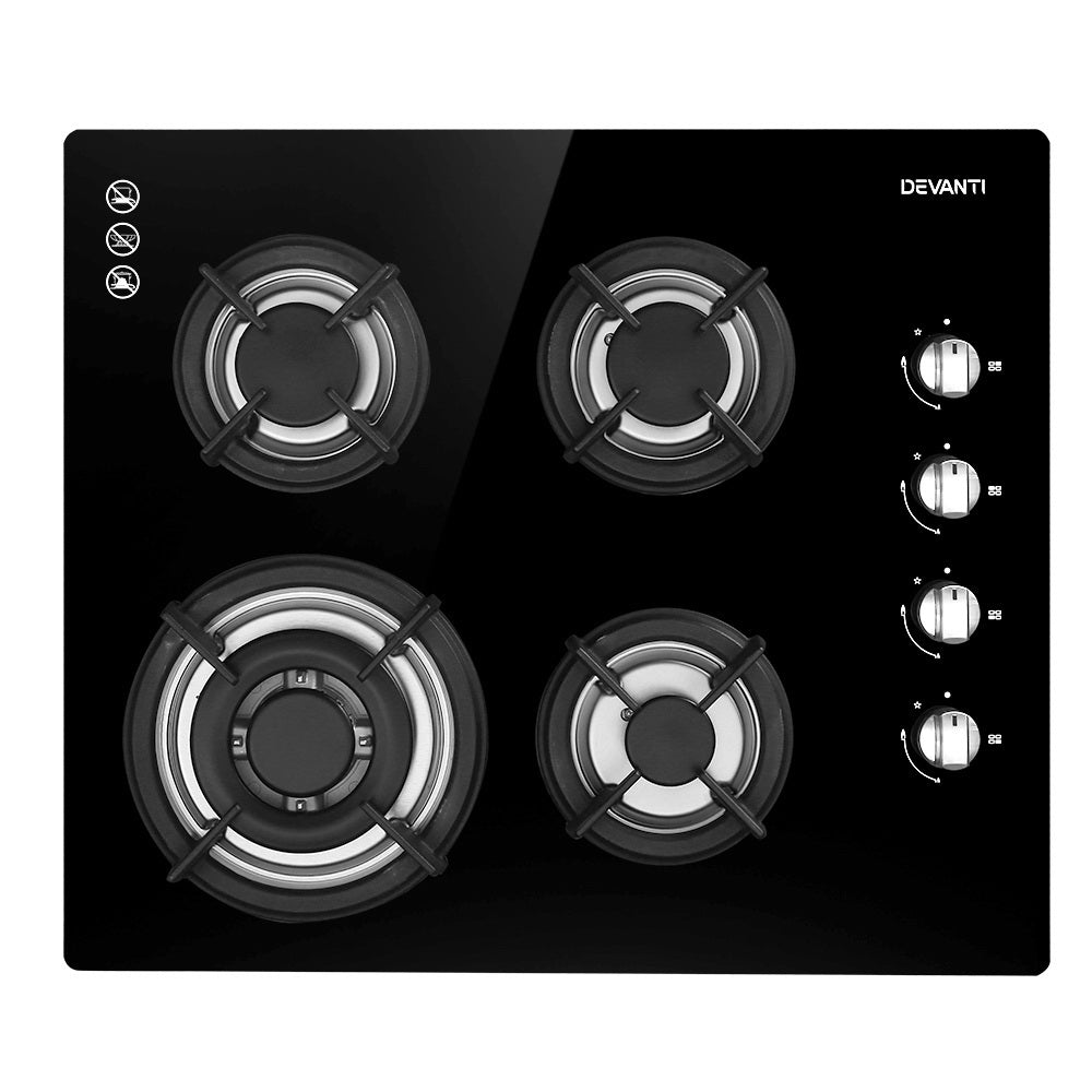 Devanti Gas Cooktop 60cm Stove Hob Black-0