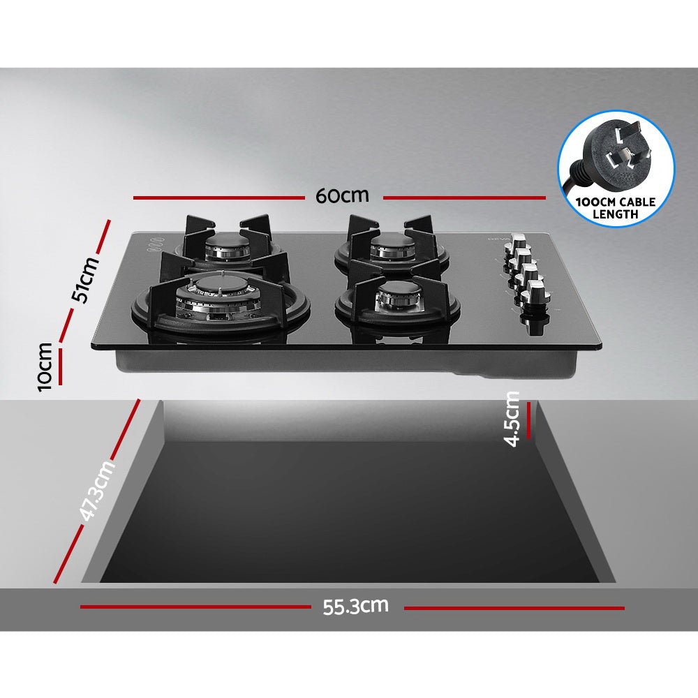 Devanti Gas Cooktop 60cm Stove Hob Black-1